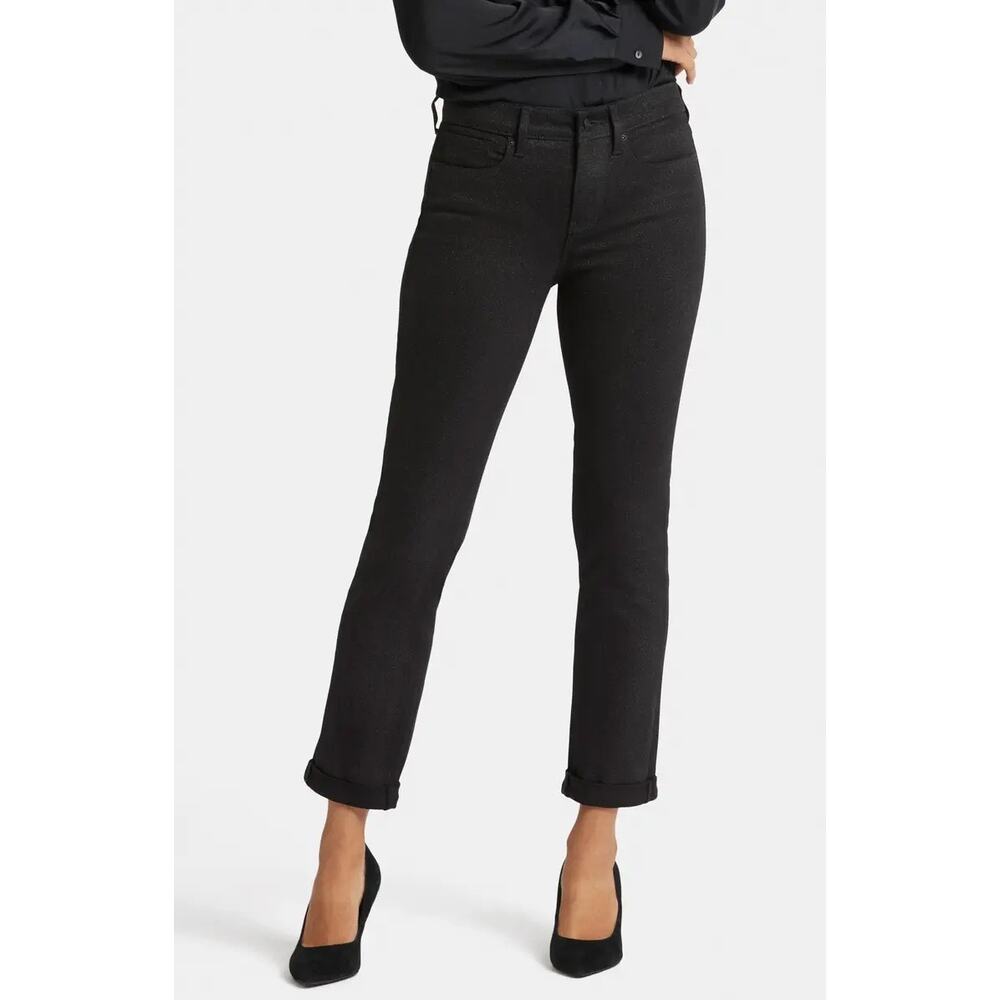 NWT NYDJ Sheri Cuff Ankle Slim Fit Jeans Size 6 Black Shimmer Glam Sparkle Sleek